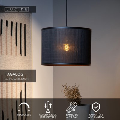 Lucide TAGALOG - Lámpara colgante - Ø 40 cm - 1xE27 - Negro